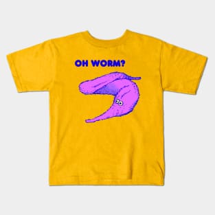 cute fuzzy purple worm on a string / oh worm meme text Kids T-Shirt
